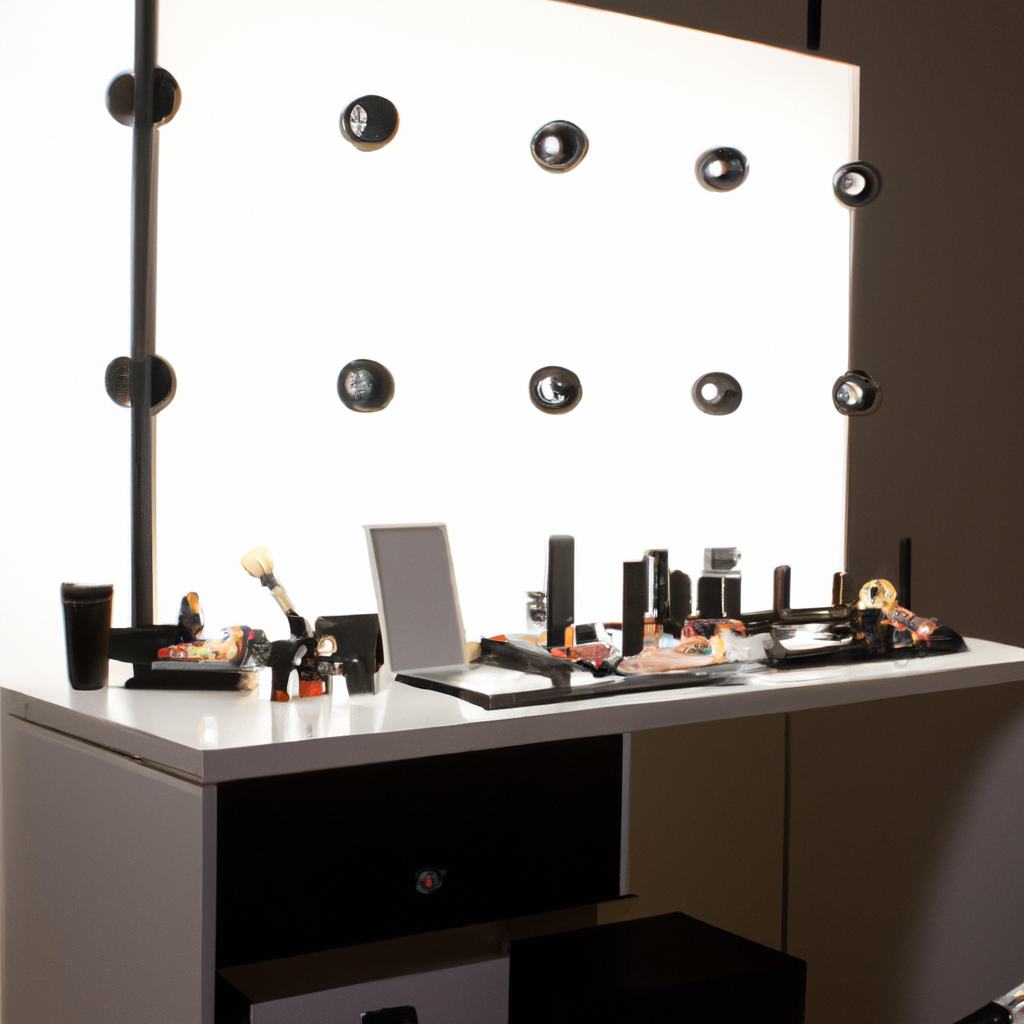 Zone make-up et stylisme avec miroir rond et lumière chaude