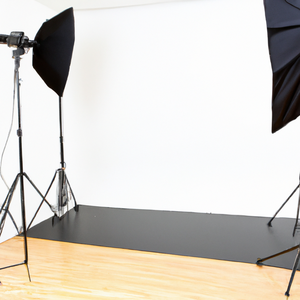 Studio minimaliste en Martinique avec cyclo blanc, softbox et sol en chêne